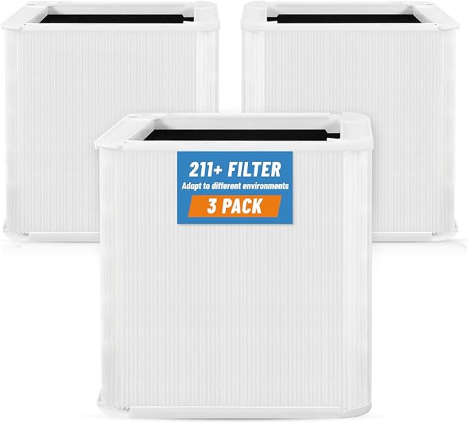 3 Pack 211+ Replacement Filters Compatible with Blue Pure 211+ Air Purifier, Consists of H13 True Filter and Activated Carbon, Collapsible Air
