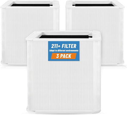3 Pack 211+ Replacement Filters Compatible with Blue Pure 211+ Air Purifier, Consists of H13 True Filter and Activated Carbon, Collapsible Air