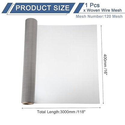 uxcell 120 Mesh 118" x 16" Woven Wire Mesh, 304 Stainless Steel Air Vent Filter Screen, Window Screen Mesh for DIY Projects Vents Cover Filtration Animals Fence