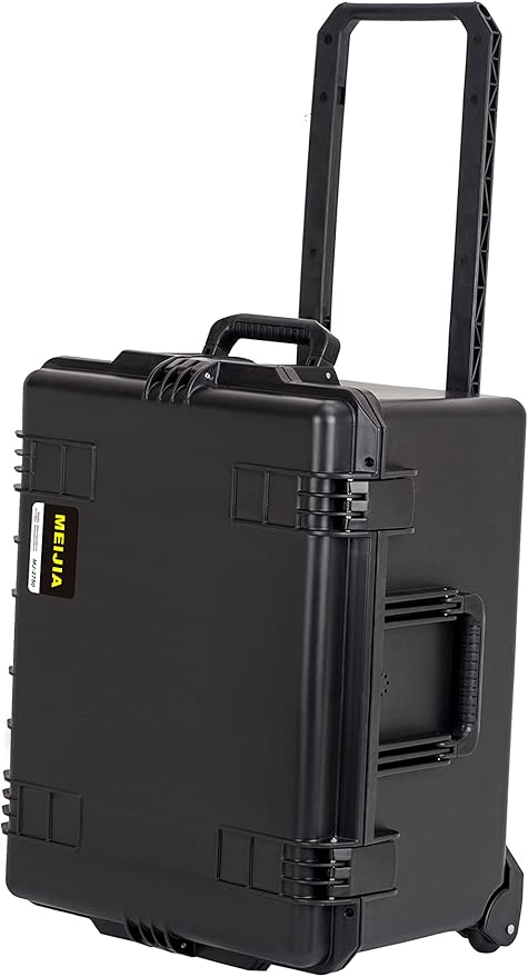 MEIJIA Portable All Weather Waterproof Rolling Hard Camera Case with Customizable Fit Foam and Wheels, 24.6"X19.7"X14.4",Elegant Black