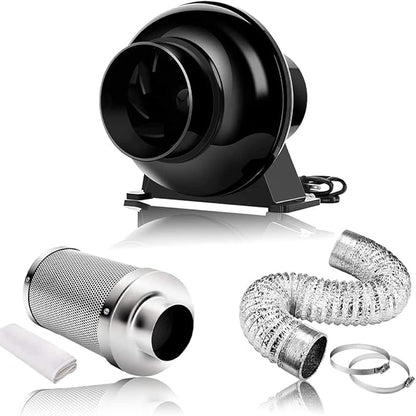 Ventilation Kit, 4 Inch Inline Fan 200 CFM Exhaust Blower, 4 Inch Carbon Fiber Filter Exhaust Fan Combo with 8 Feet Duct for Hydroponic Grow Tents and Basements
