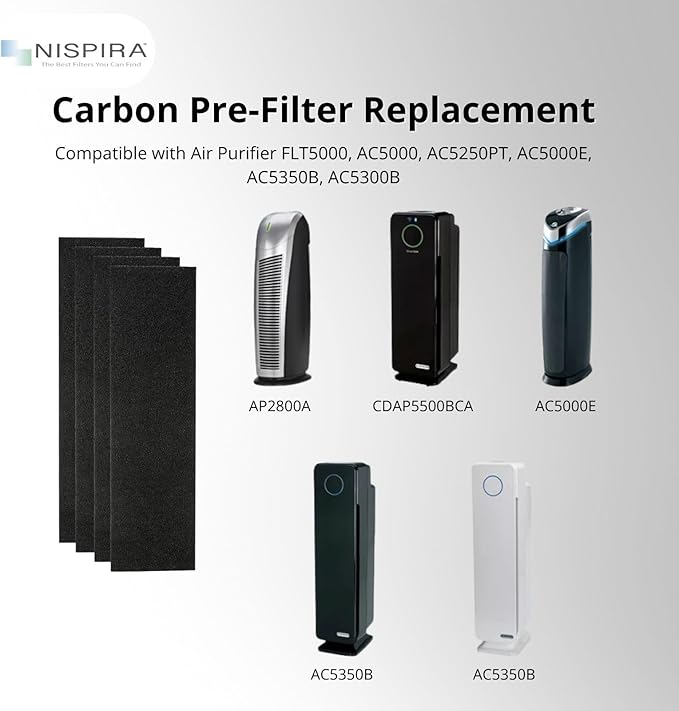 Nispira Active Carbon Pre-Filter Compatible with GermGuardian Filter C Air Purifier AC5000, AC5250PT, AC5000E, AC5350B, AC5300B, FLT5000, 8 Sheet