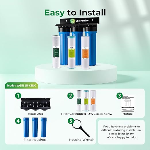 iSpring Chloramine & Heavy Metals Removal Whole House Water Filter System, SGS-Tested, Reduces Lead, Chlorine, Sediment and up to 94.4% of Chloramine, 20” x 4.5” Filters, Model: WGB32B-KSNC