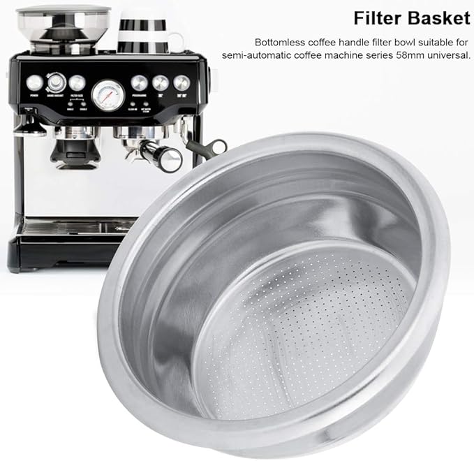 Coffee Filter Basket, 58mm Single Double Porous Filter Bowl Basket Semi Automatic Coffee Machine Bottomless Handle Filter for Portafilter Coffee Machine (For two persons)