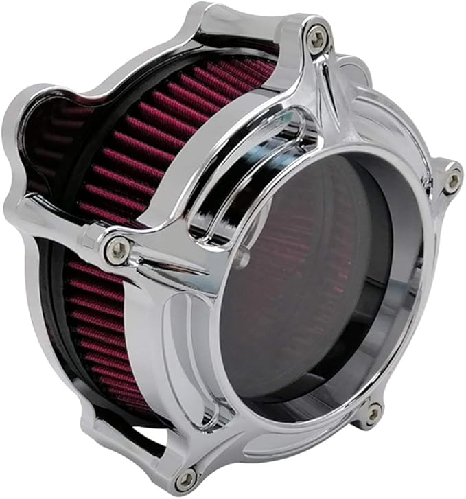 Harley Air Cleaner Chrome See Through Intake Filter Kit Cnc Cut for Motorcycle Dyna 2000-2017 Softail 2000-2015 Touring 2000-2007 Fitment - B (Red)