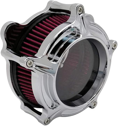 Harley Air Cleaner Chrome See Through Intake Filter Kit Cnc Cut for Motorcycle Dyna 2000-2017 Softail 2000-2015 Touring 2000-2007 Fitment - B (Red)