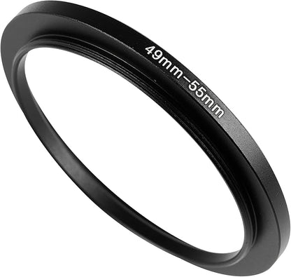 49-55mm Metal Step-Up Ring Adapter Compatible with Mirrorless Cameras DSLR Lens, UV CPL ND Filter Thread Converter, Black
