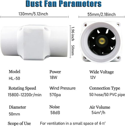 Air Circulation Duct Fan 2 Inch 50Mm Inline Extractor 32Cfm Fan Air Diffuser Blower for Filter Grow Tent Ceiling Wall Bathroom Ventilation (Color : NO Adjustable Speed, Size : 50-25mm)