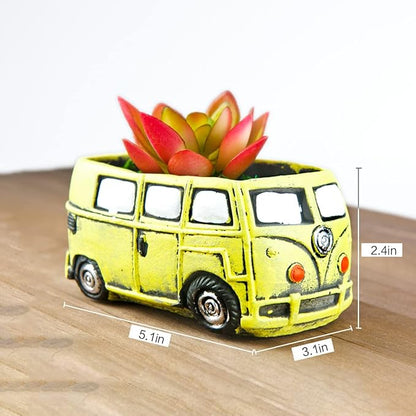 Cute Succulent Plants Planters, Small Planters with Drainage Hole, Flower Pots for Home Indoor Outdoor Garden Decoration (Yellow Bus)