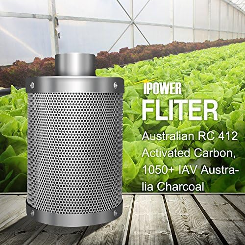 iPower GLFILT6M 6 Inch Air Carbon Filter Indoor Plants Grow Tent Odor Control Scrubber with Australia Activated C for Inline Fan, Reversible Flange, Prefilter Included, 6"
