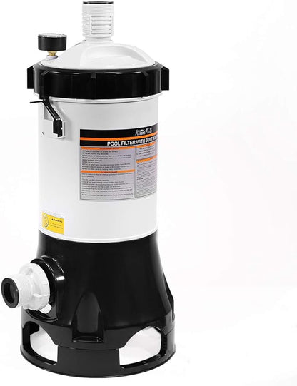 XtremepowerUS Pool Cartridge Filter System w/Built-in Pump for Above Ground Pools with Pressure Gauge, White/Black