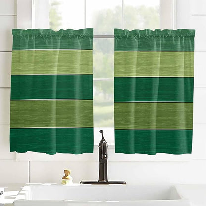 Farm Retro Green Wood Grain Window Valance Curtains, Rustic Wooden Plank Texture Light Filtering Kitchen Valance with 3-inch Rod Pocket for Living Room Bathroom Bedroom,2 Panel,27.5x45In
