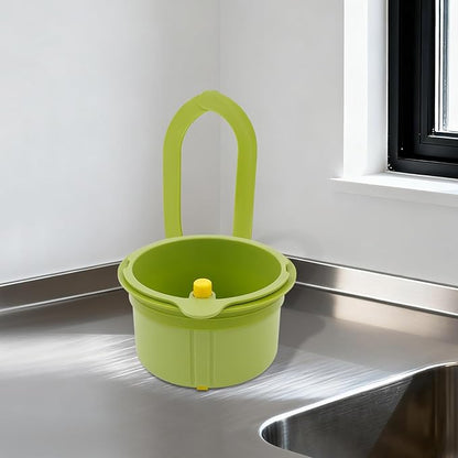 JOMCYDM Kitchen Sink Basket, Faucet Hanging Draining Basket, Kitchen Waste Catcher Hands-Free Press to Empty, Prevents Clogs & Messy Scraping (Green)