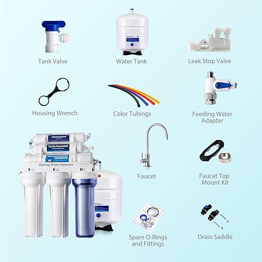 iSpring RCC7D 75 GPD Reverse Osmosis/Deionization Water Filter System, Removes TDS, Chlorine, Fluoride, Lead, and More, Fits Under Sink, 1 Year Warranty