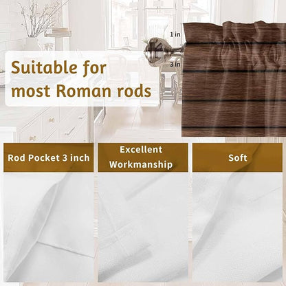2 Pack Kitchen Valance for Windows, Farm Brown Wood Board Light Filtering Rod Pocket Valances Short Curtain, Vintage Farmhouses Barn Window Curtain for Bedroom Bathroom Living Room 42x12in