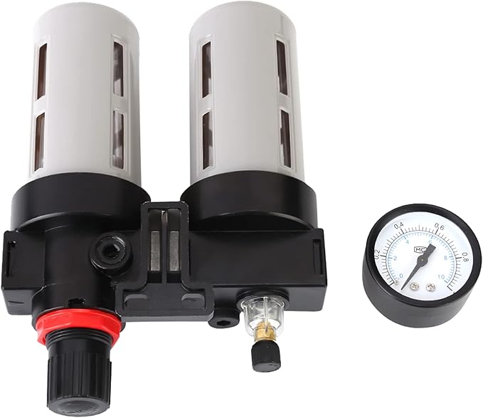 PT1/2 Compressor Filter Kit High Efficiency Air Pressure Regulator with Oil Water Separator for Pneumatic Tools Durable Plastic Construction 60CC Water Cup 90CC Oil Cup