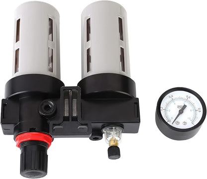 PT1/2 Compressor Filter Kit High Efficiency Air Pressure Regulator with Oil Water Separator for Pneumatic Tools Durable Plastic Construction 60CC Water Cup 90CC Oil Cup