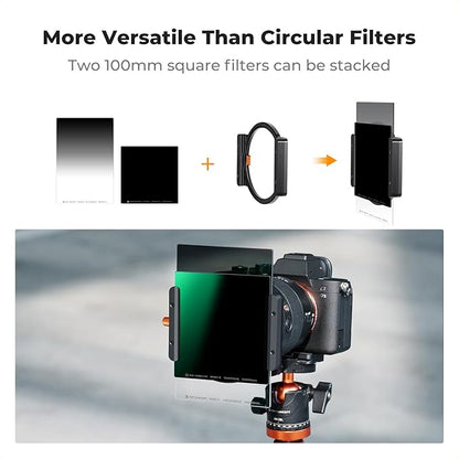 K&F CONCEPT 100mm Square ND1000 (10 Stop) Filter +150mm Soft GND8 Filter (3 Stops) + Metal Holder + 8 x Adapter Rings Square Kit for Camera Lens