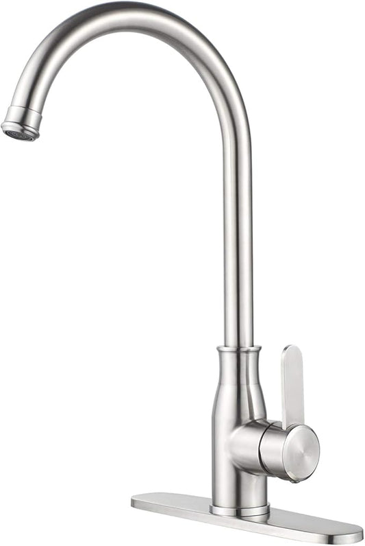 Single Handle Kitchen Faucet Stainless Steel Brushed Nickel，Modern High Arc Kitchen Sink Faucet, Commercial Bar Sink Faucet One Hole with Deck