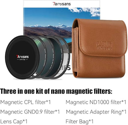 7artisans Nano Magnetic Filter UV Filter ND Light Reduction Filter/CPL Polarization Filter/GND Gradient Filter/Black Mist 1/4 Portrait Photography Filter Suitable for Lens(77mm 3-in-1 Set)