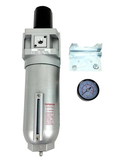FR926A 3/4" Industrial Pressure Regulator Auto Drain - for Air Pressure Regulators Replacement - Particulate Filter Water Trap- 250PSI Max Input, 215PSI Max Output, 160CFM Flow Rate, 11oz Metal Bowl