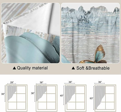 Spring Floral Swag Valances for Windows, Vintage Tulips Flower Butterfly Retro Wood Blue Rod Pocket Kitchen Curtains Valance, Kitchen Window Curtains Swag for Cafe Living Room, 2 Panels, 36x45 inch