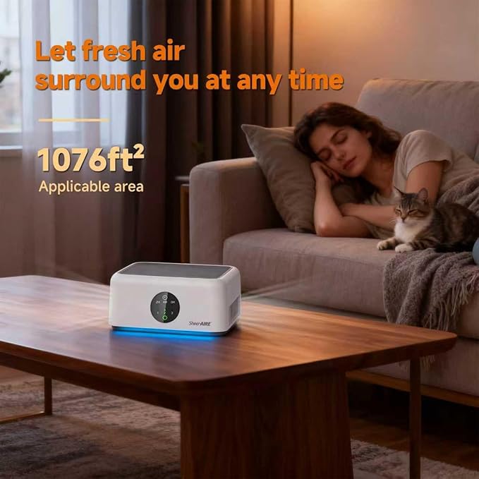 Home HEPA Air Purifier 3 Speed Control, 2/4/8H Timer, Filter Indicator, Ambient Light, 360° Outlet, Suitable for Living Rooms, Home Offices, Car Cup Holders & Dorms