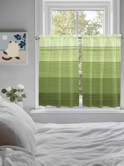 Gradient Green Wooden Board Window Valance Curtains, Retro Country Wood Grain Light Filtering Kitchen Valance with 3-inch Rod Pocket for Living Room Bathroom Bedroom,2 Panel,42x54In
