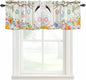 Easter Curtain Valances for Windows, Kitchen Valance Window Treatment, Spring Farmhouse Watercolor Bunny Eggs Wood Grain Light Filtering Block Curtains for Bathroom/Bedroom/Living Room 42'' x 18''