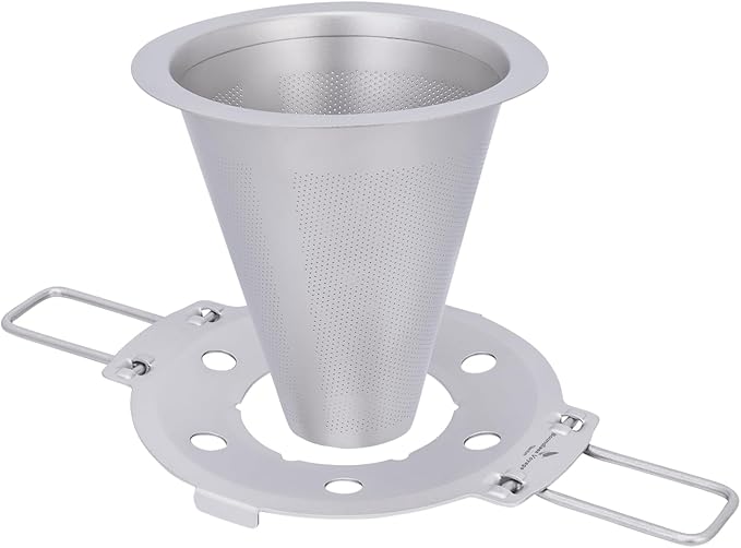 iBasingo Titanium Coffee Filter Pour Over Coffee Dripper with Foldable Holder Metal Cone Filter Paperless Reusable Portable for Home, Work, Outdoor Travel, Camping Ti6004P