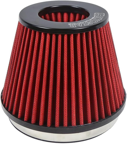 KYOSTAR Universal 6" (152mm) High-Flow Air Filter, Reusable Cone Cold Air Intake, High Performance, Washable, Clamp-On Car High Flow Air Kit, Flange Diameter: 6 Inch, Filter Height: 6.2 Inch, Red