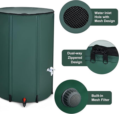 Goplus 100 Gallon Collapsible Rain Barrel, Portable Rain Barrels to Collect Rainwater from Gutter, Rainwater Collection System, Water Storage Tank Catcher Container with Filter Spigot Overflow Kit