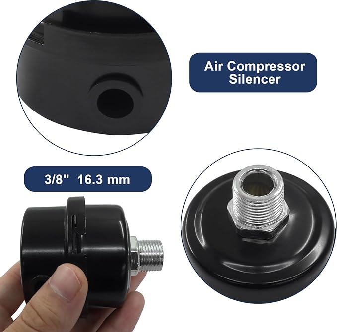 2 Pcs Air Compressor Silencer, 3/8 Inch Thread Intake Filter Muffler, 16 mm Air Compressor Silencer Filter for Generators and Blowers