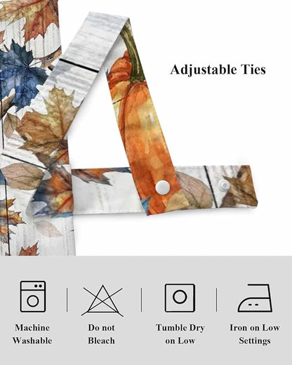 Thanksgiving Pumpkin Tie Up Valance Curtains for Windows, Kitchen Curtains Window Shades, Fall Maple Leaf Daisy Wooden Grain Light Filter Roman Curtain Valances for Bedroom/Bathroom/Cafe 60'' x 18''