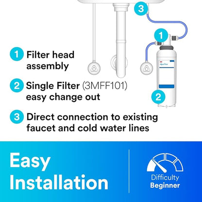 3M Aqua-Pure 3M FF100 Under Sink Drinking and Cooking Water Filter System, Reduces Lead, Microplastics, Chlorine Taste and Odor, Cysts, Select VOCs. 2.5 GPM Full Flow