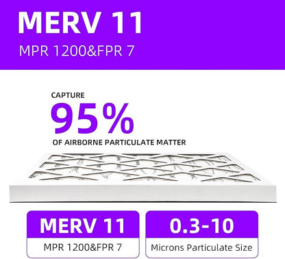 16x20x1 MERV 11 (6-Pack) Pleated Air Filter (Actual Size: 15.75x19.75x0.75") MPR 1200 & FPR 7, Furnace Air Filters
