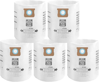 for Shop Vac Bags 10-14 Gallon, Type F 90662 9066200 9066233; Type I 90672 9067200 9067233; VF2005, High Efficiency Disposable Fine Dust Collection Vacuum Filter Bags (5 Pack)
