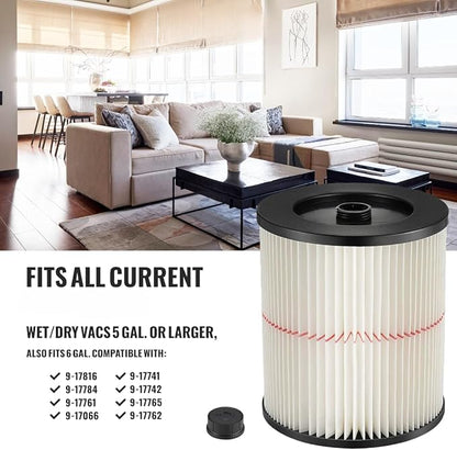 17816/9-17816 Red-Stripe Cartridge Filter Replacement – Compatible with Craftsman 5–32 Gallon Wet/Dry Shop Vac – Washable Pleated Vacuum Filter, 1 Pack