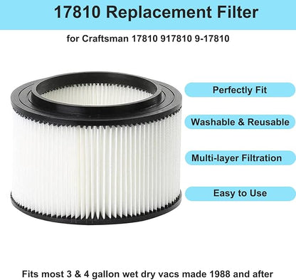 CBT Supply Replacement for Craftsman 17810 9-17810 9 17810 All Purpose Cleaner 3 & 4 Gallon Shop Vac Wet Dry Vacuum Filter 2 Pack