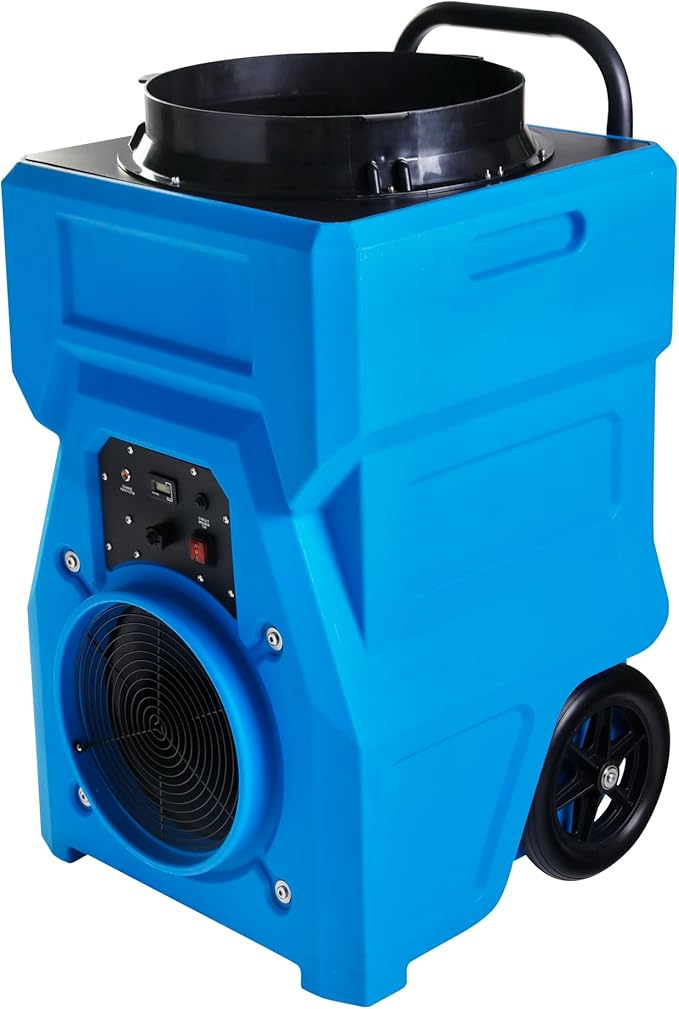 MOUNTO 1000cfm Portable Industrial Air Purifier Negative Air Scrubber - Powerful 1HP Motor, True HEPA Filter, 2-Speed, Handle and wheels 3-Year Warranty (Blue w/Inlet Adaptor)