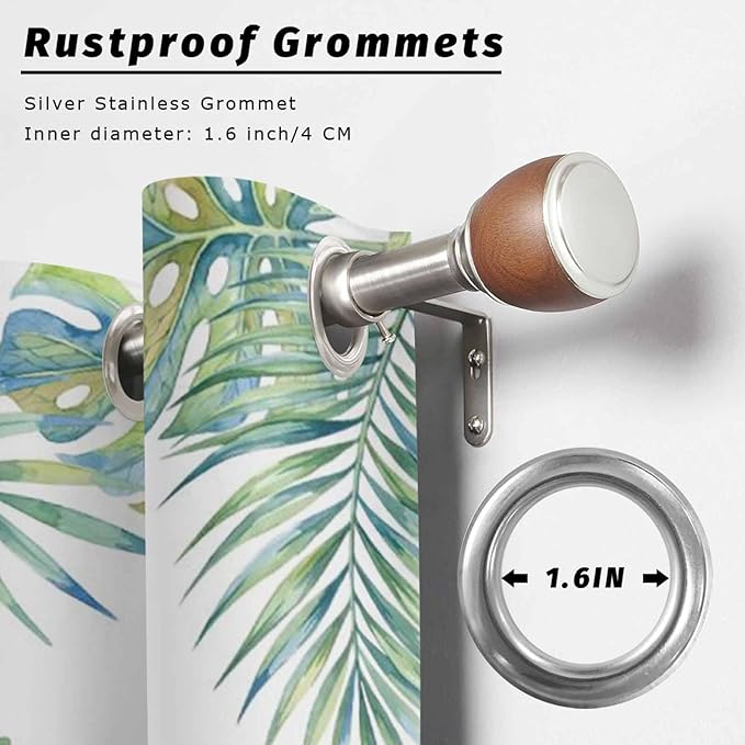 Leaves Outdoor Curtains for Patio Green Leaf Tropical Plants Farmhouse Pastoral Waterproof Outside Curtains with Grommet Top Weatherproof Curtain for Cabana Pergola Gazebo, 1 Panel, 54" W x 108" L