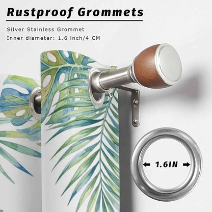 Leaves Outdoor Curtains for Patio Green Leaf Tropical Plants Farmhouse Pastoral Waterproof Outside Curtains with Grommet Top Weatherproof Curtain for Cabana Pergola Gazebo, 1 Panel, 54" W x 84" L