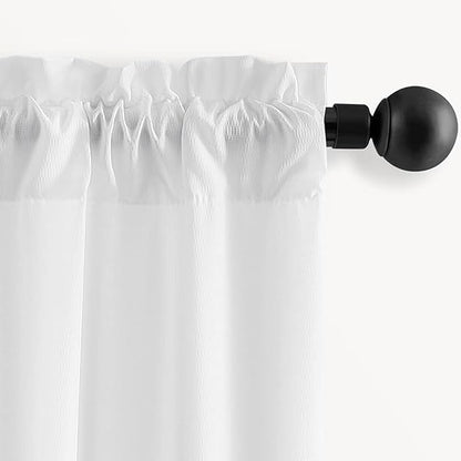 Non-See-Through White Privacy Sheer Cafe Curtains 84 inches Long 2 Panels, 52" Wide Rod Pocket Window Drapes for Hallway Classroom Dorm Room Gym Room Living Room Bedroom