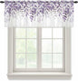 Eucalyptus Leaves Sheer Valance Curtains, Purple Leaves Idyllic Winds Farmhouses Light Filtering Kitchen Valances Rod Pocket Voile Curtain Window Treatment for Bedroom/Living Room/Basement 42Wx12L
