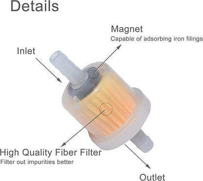 Universal 1/4 Inch Gas Inline Fuel Filters with magnet for Kohler, Kawasaki, John Deere, Birggs, Stratton Small Engine Gasoline Generator Lawn Mower Motorcycle（10pcs）