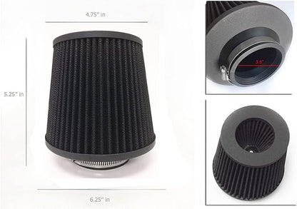 Black Cold Air Intake Cone Replacement Performance Washable Clamp-on Dry Filter with Sock Protective Cover Mesh Dustproof Bag (3.5")