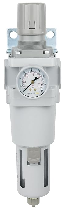 PneumaticPlus SAW600-N10BG Compressed Air Filter Regulator Piggyback Combo 1" NPT - Poly Bowl, Manual Drain, Bracket, Gauge