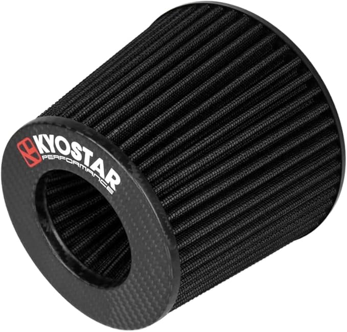 KYOSTAR Carbon Fiber 3" (76mm) High-Flow Air Filter, Reusable Cone Cold Air Intake, High Performance, Washable, Clamp-On Car High Flow Dry Air, Flange Diameter: 3 Inch, Filter Height: 6.7 Inch, Black