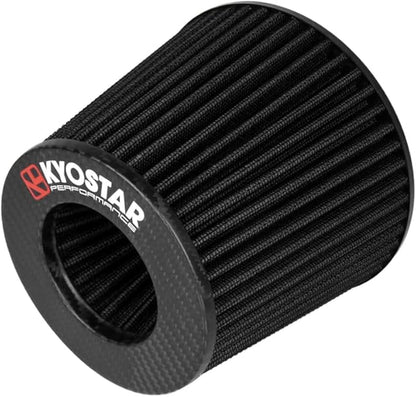KYOSTAR Carbon Fiber 3" (76mm) High-Flow Air Filter, Reusable Cone Cold Air Intake, High Performance, Washable, Clamp-On Car High Flow Dry Air, Flange Diameter: 3 Inch, Filter Height: 6.7 Inch, Black