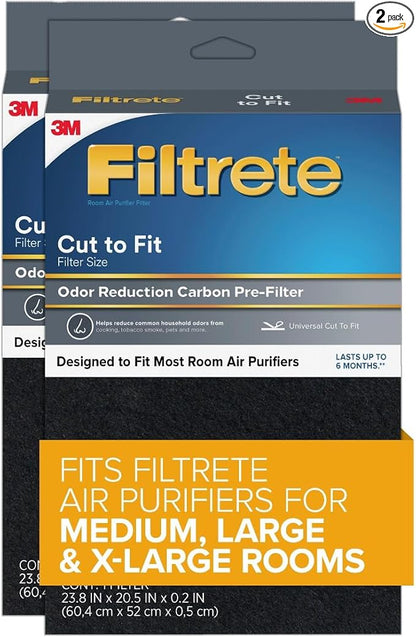 Filtrete Odor Defense Carbon Prefilter for Air Purifier, 2-Pack, Cut to fit most air purifiers